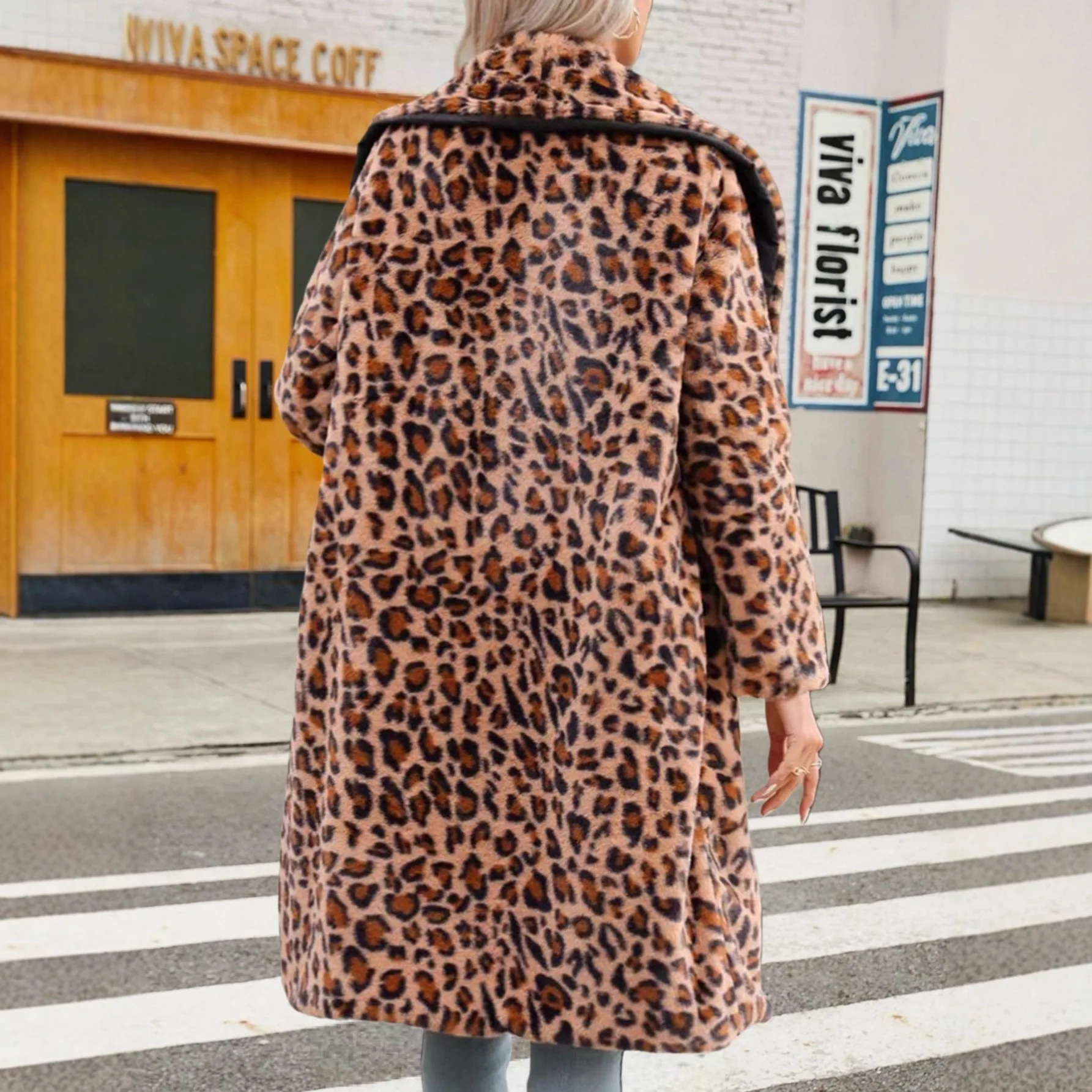 Kunstpelzmäntel für Damen, Pelzjacken, Leopardenmuster, lange Ärmel, Umlegekragen, offener Stich, dickes warmes Fell, locker, 2025, Herbst und Winter