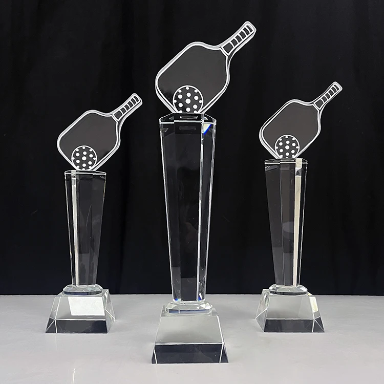 1pc Size of Clear Glass Crystal Pickleball Trophy Sports Trophy