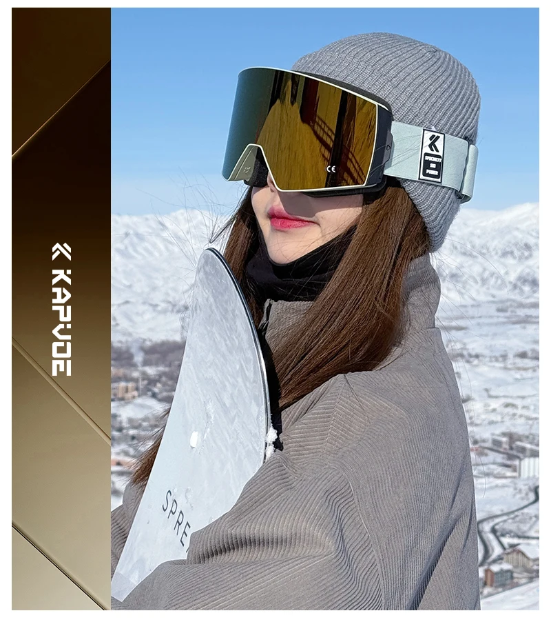 Kapvoe UV400 Schneebrille für Männer und Frauen, photochrome Ski-Sonnenbrille, Maske, Ski-Anti-Beschlag-Schutz, Schneemobil-Brille – Detail 4