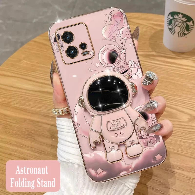 G72 Astronaut Plating Phone Holder Case For Motorola Moto G72 Shatterproof Camera Protection Moto G72 Soft Back Cover