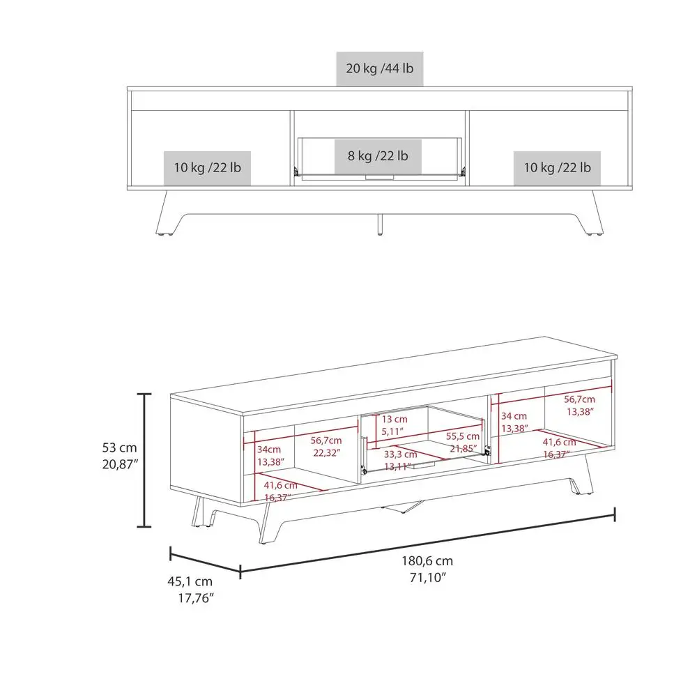 Suporte de TV Woodall Centro de entretenimento de carvalho natural branco Console de mídia moderno de 65 polegadas com armários de armazenamento e prateleiras abertas