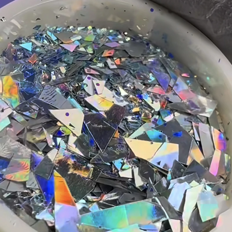 Düzensiz alüminyum tırnak parlak pullar Aurora ışıltılı tıknaz Flakes Glitter gümüş altın folyo DIY tırnak dekorasyon