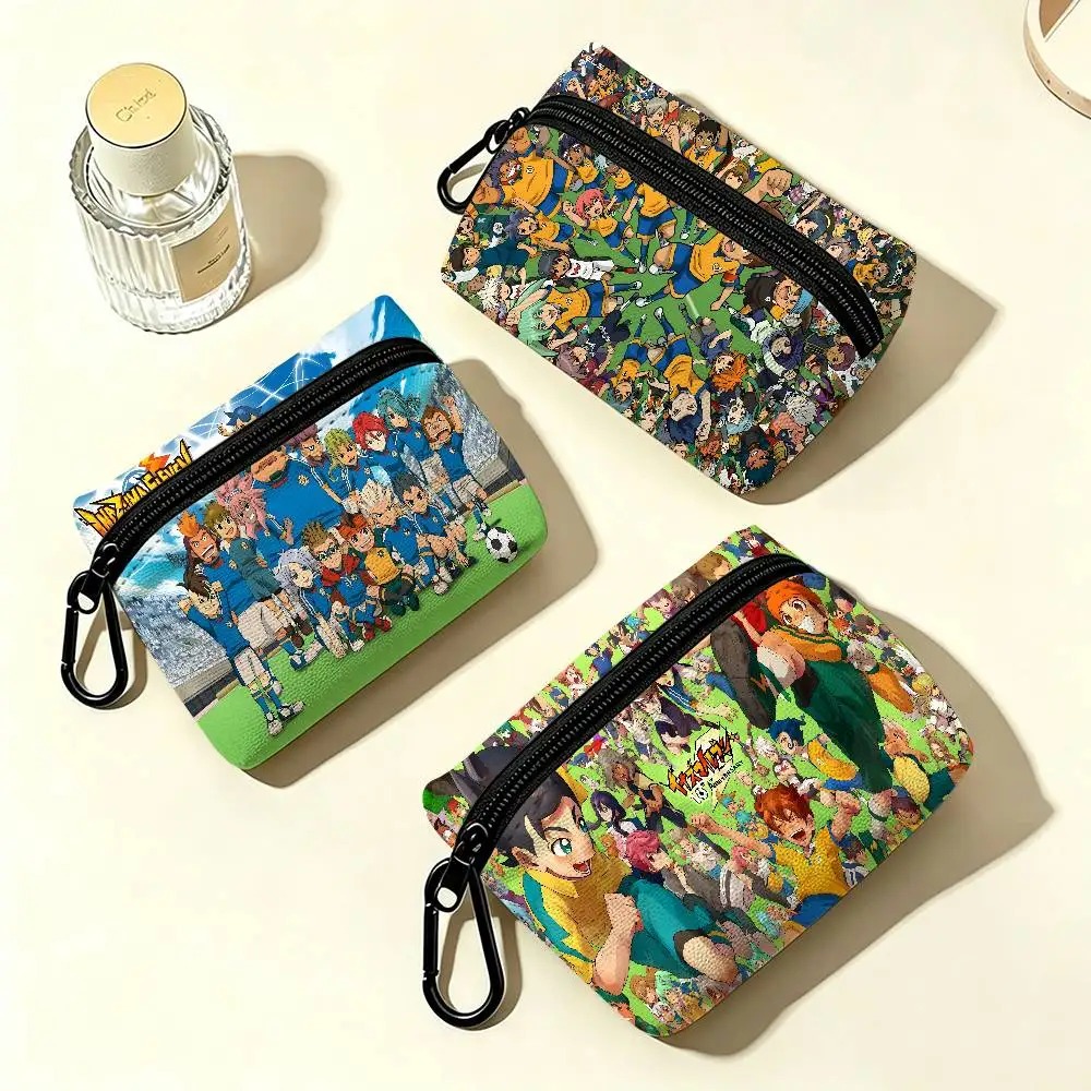 I-Inazuma E-Eleven Anime Portable Oxford Fabric Mini Wallet Carabiner Design Small Coin Bag For Cards Keys Earphones
