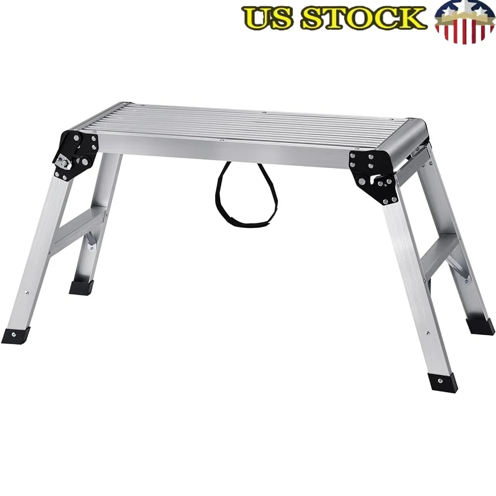 

Folding Work Platform Aluminum Ladder Stool Heavy Duty 330 lbs Load Capacity Non-Slip Feet Portable Stable Scaffold Ideal DIY