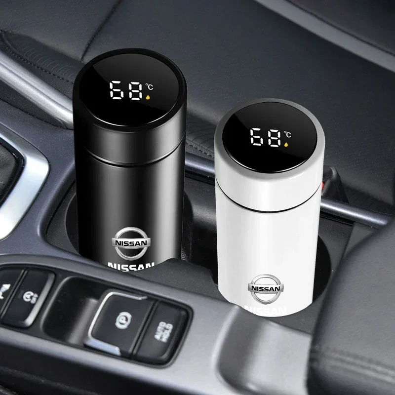 500ml Portable Car Logo Intelligent Stainless Steel Thermos Bottle For Nissan Nismo Qashqai j11 j10 Juke X Trail t32 Tiida Leaf