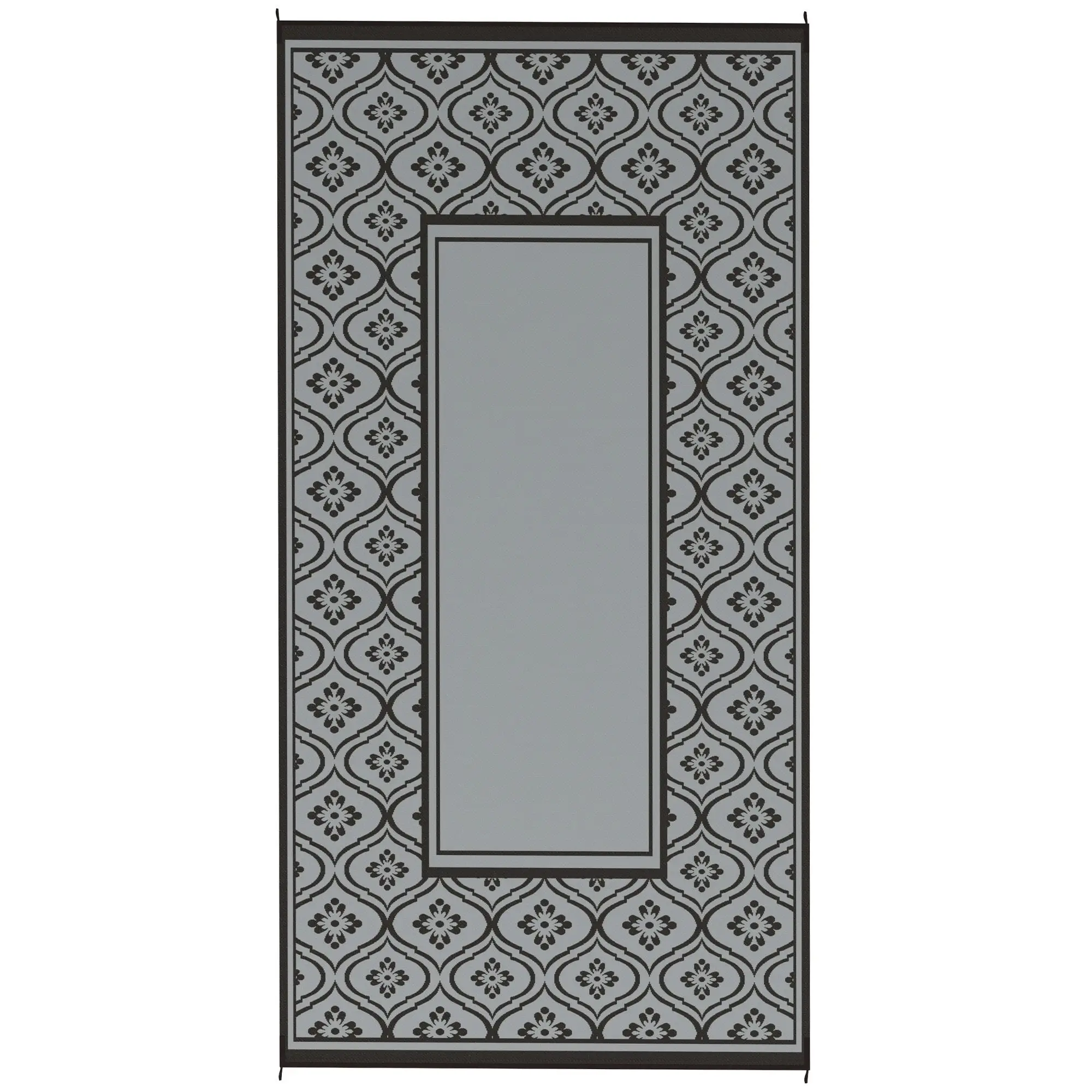 

Outsunny Reversible Outdoor Rug, Waterproof Plastic Straw with Carry Bag, 9' x 18', Black & Gray Gourd Border