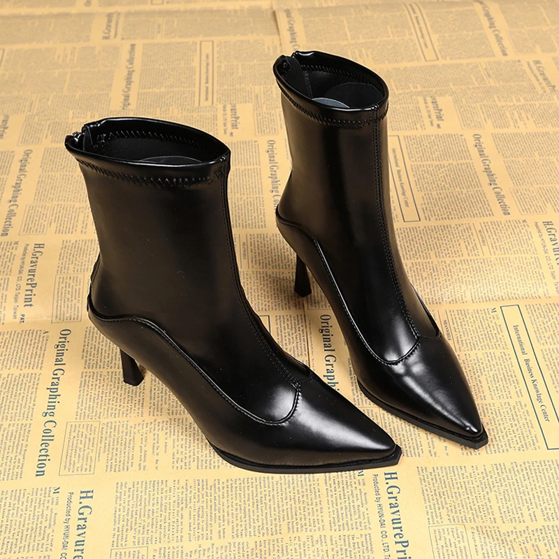 عالية الكعب حذاء من الجلد للنساء أشار تو أحذية أنيقة أنيقة 2025 جديد فاخر تشيلسي الشتاء الأحذية مضخات فستان Mujer بوتاس #4