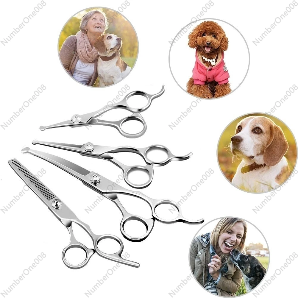 Professional Pet Grooming Scissors Set Round Tip Safety Dog Shears Hair Cutting Thinning Curved Scissors with Comb Case