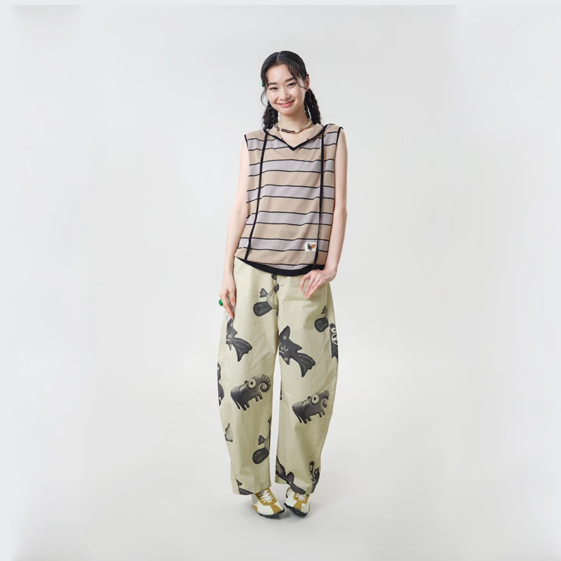 MOVEUP Commuter Tank Top 2026 Summer New Color Contrast Stripe Fun Weaving Label Hooded Lightweight Top For Women 3ELX31001