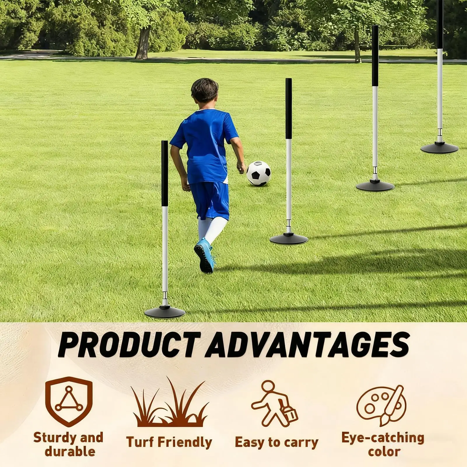 أقطاب تدريب كرة القدم 24 بوصة معدات تدريب أجيليتي مع حقيبة حمل إعداد سريع مخاريط رياضية لتدريبات كرة القدم واللياقة البدنية