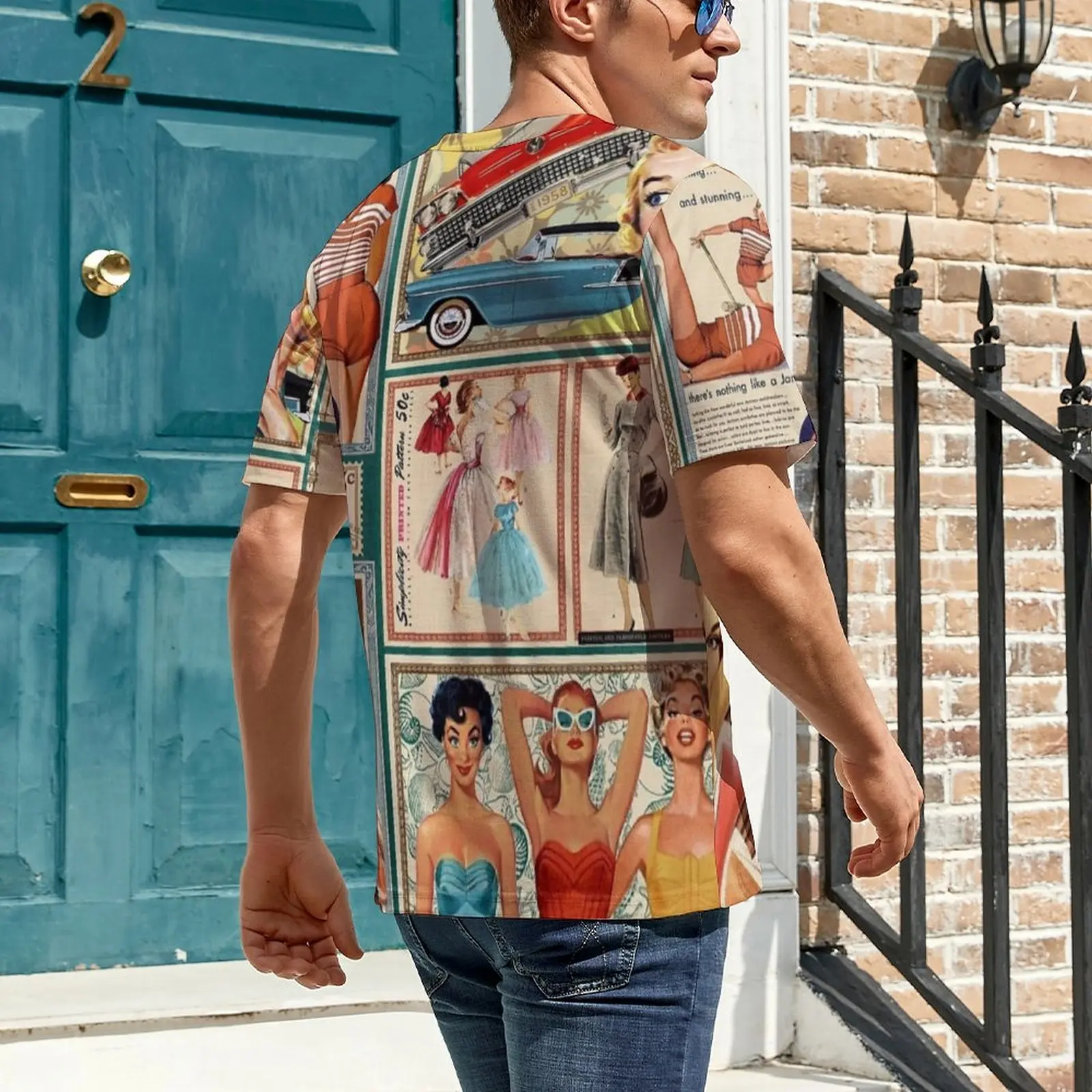 50s Pin-up Girl Vintage Collage Poster Print T-Shirt  Trending T-Shirts Male Y2K Tshirt Summer Short Sleeve Design Top Tees