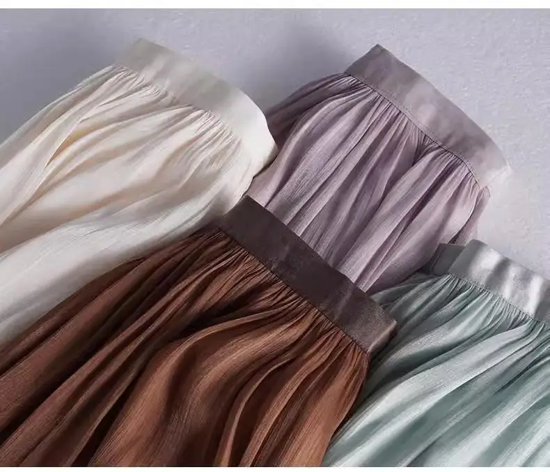 2024 Spring/Summer New Luster  A-line Women Skirt Solid Color High Waist French Paris Style Elegant Asymmetrical Skirt