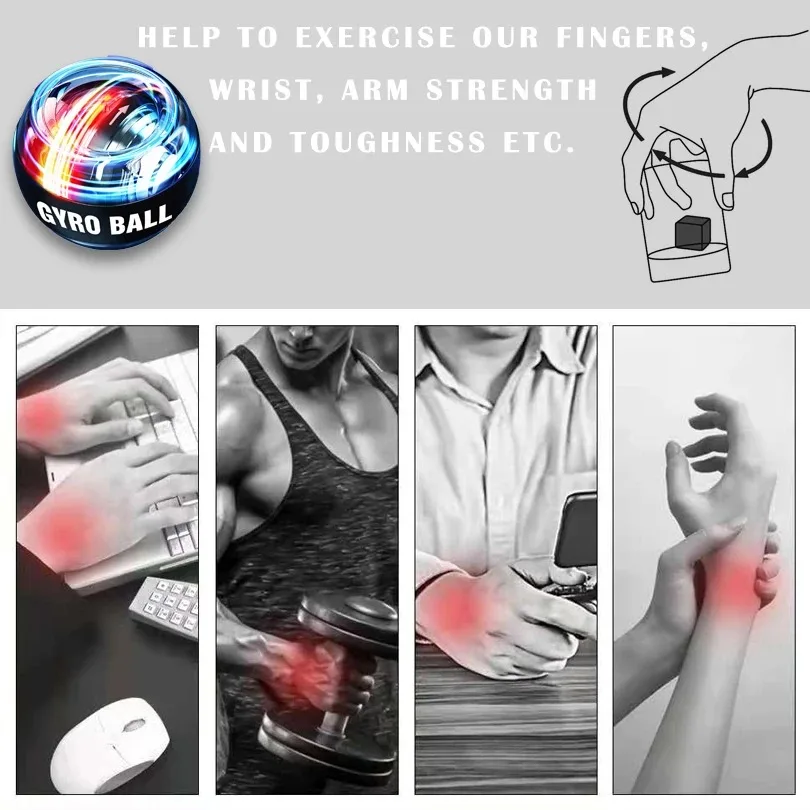 Powerball الساعد التمارين العضلات أجهزة لياقة بدنية جيروسكوب قوة الكرة الدوران المعصم الداعم المدرب ممارسة اليد #6