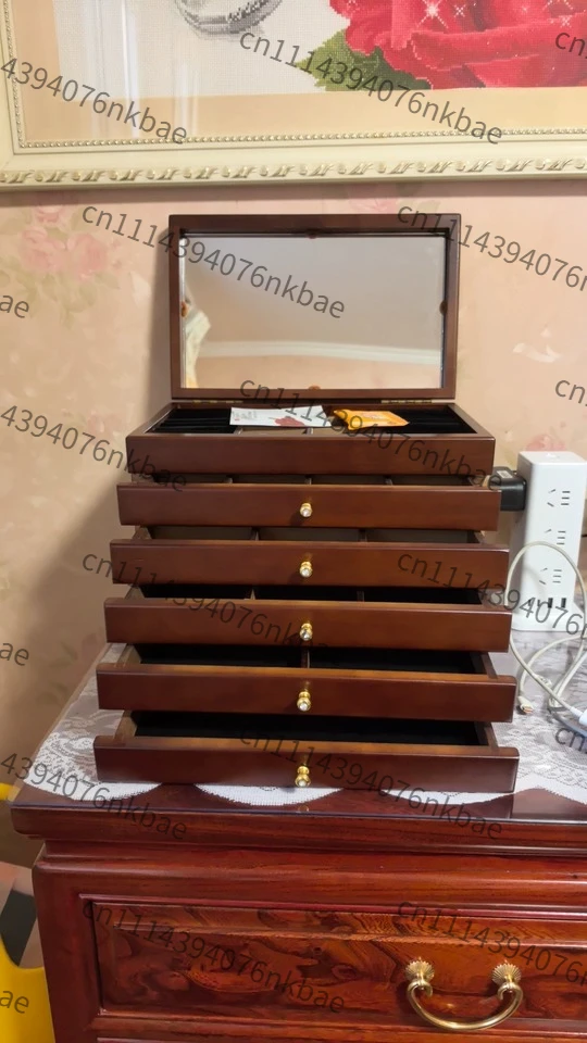Exquisite Solid Wood Multi-Layer Jewelry Storage Box, Light Luxury Drawer Design Earring & Jewelry Organizer for Dressing Table