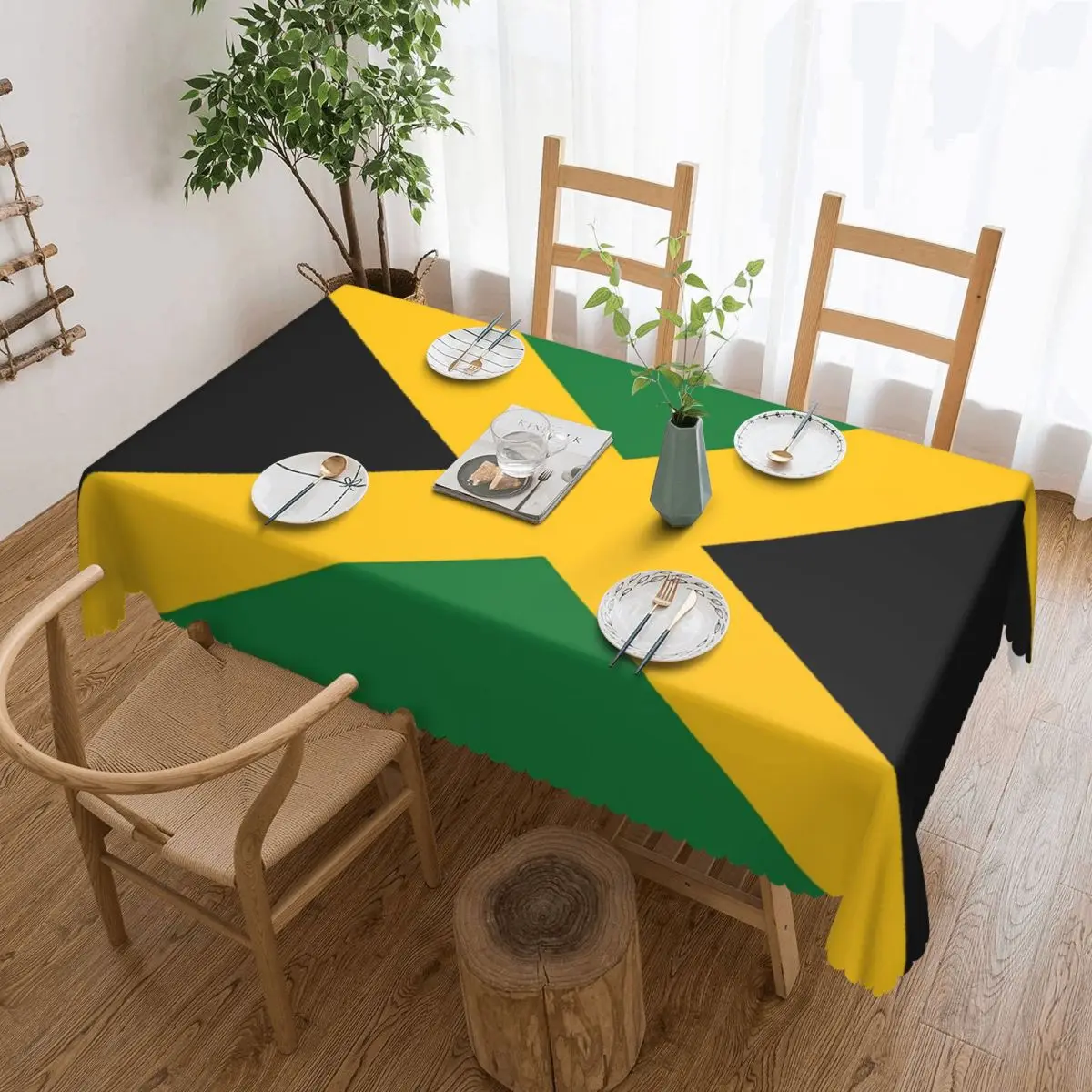 

Rectangular Fitted Jamaican Flag Table Cloth Oilproof Tablecloth Outdoor 40"-44" Table Cover