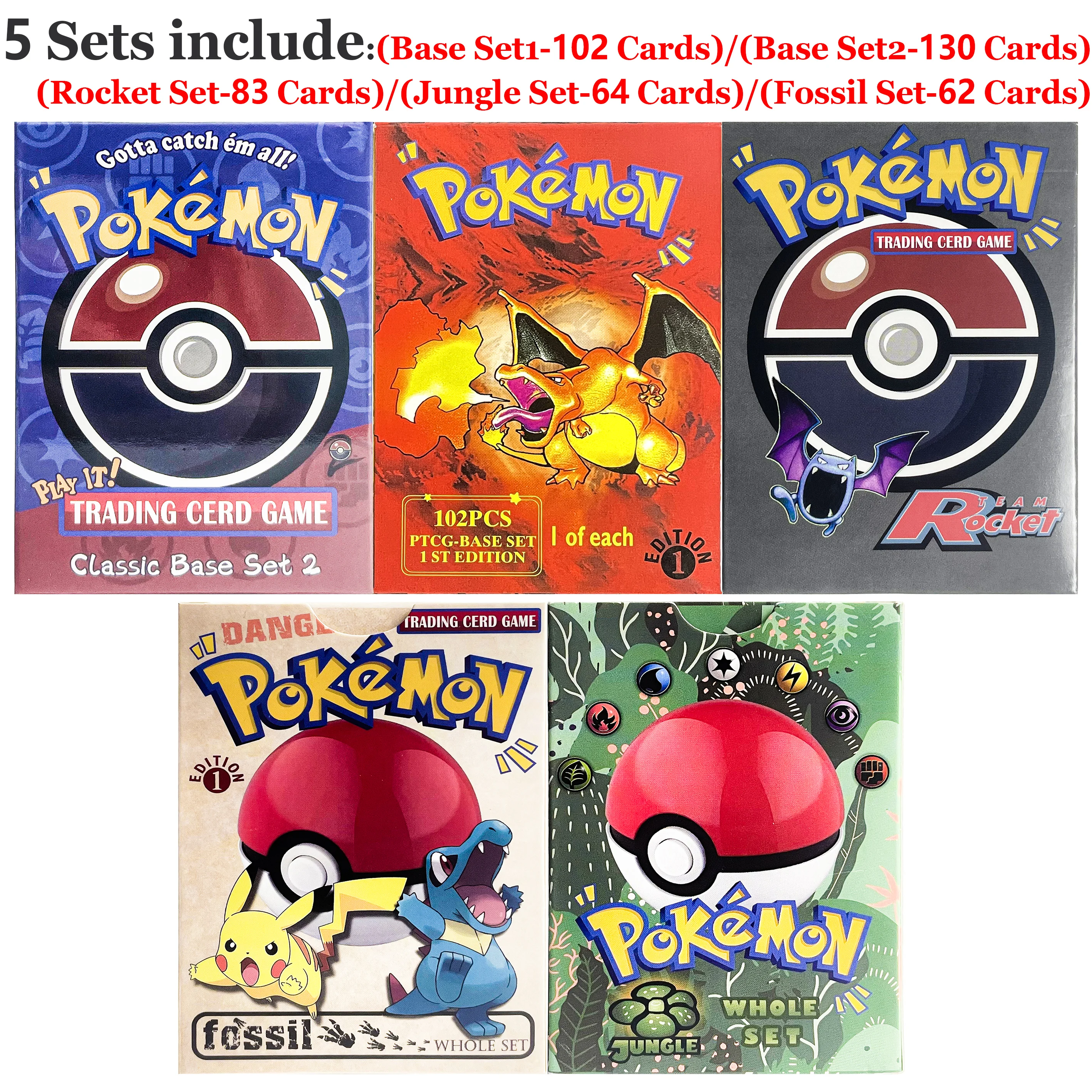 102PCS 1st Edition Pokemon Base Set1 Kaarten Chansey Charizard Ninetales Verpakking PTCG Klassieke Anime Collectie Proxy Kaart