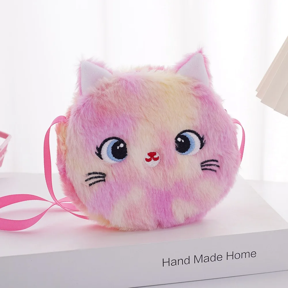 Creative Shoulder Bag Soft Cartoon Cat Handbags Rainbow Color Messenger Bag Children's Gift