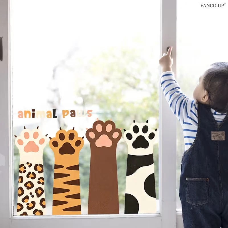 1PC cartoon animal paw print, leopard tiger cow adhesive free static sticker suitable for home decoration