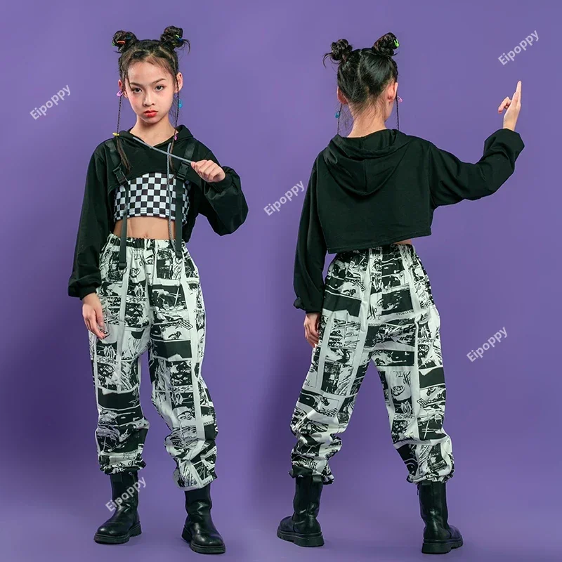 Hoodie Crop Tank Tops Streetwear Print Pants for Girl Boy Jazz Dance Wear Costume Clothes