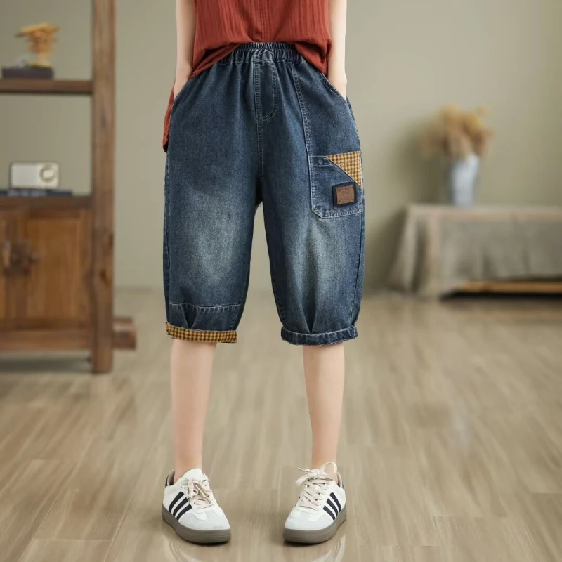 

Denim Pants Women Knee Length Jeans Wide Leg Pants High Waist Straight Mom Trousers Y2k Streetwear Elegant Shorts Casual Loose