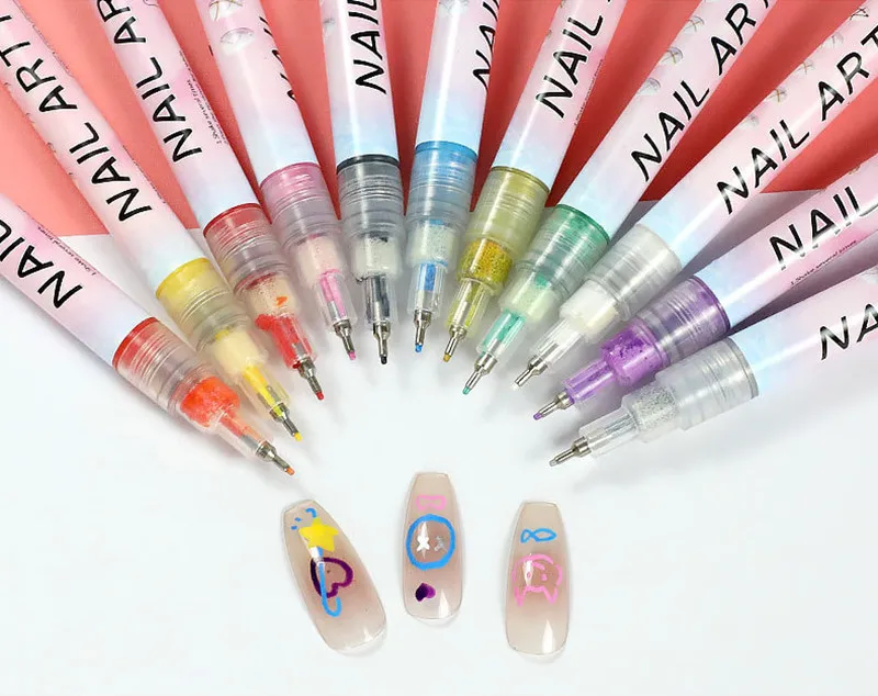 12 ピース/セットネイルアート落書きペンネイルマーカー描画抽象ライン細かい花のデザイン防水ネイルペイントツール