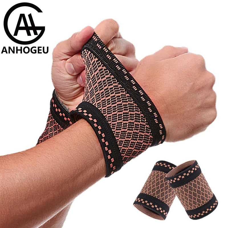 1 paar Kupfer Handgelenk Schutz Professionelle Sport Fitness Handgelenk Brace Unterstützung Handgelenk Schutz Elastische Gestrickte Kompression Armband – Detail 1