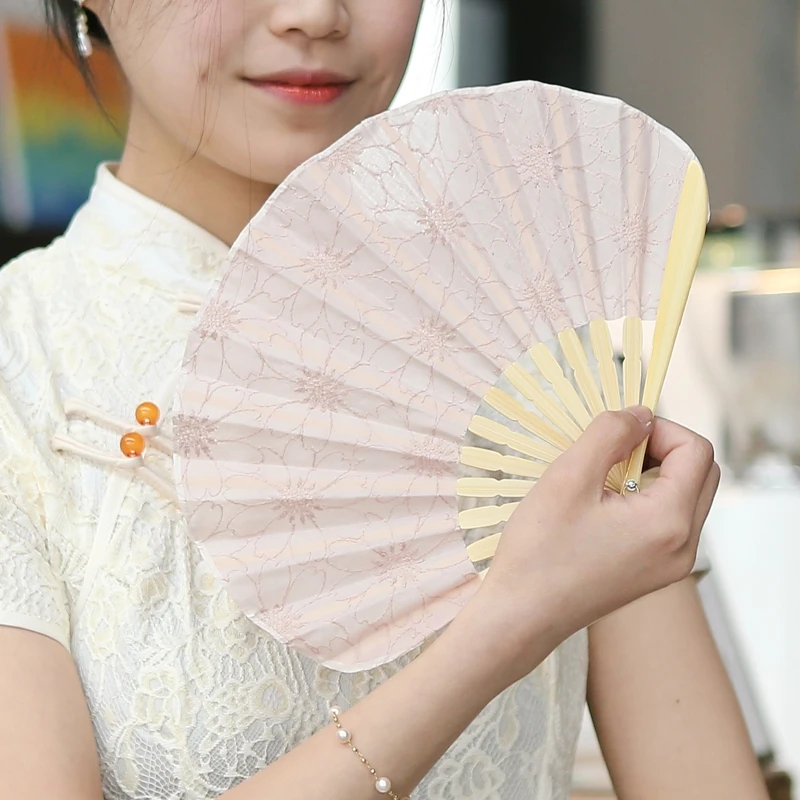 Mogan fan New Chinese gentle vintage style lady small fan Embroidered cotton shell fan daily fan with cheongsam