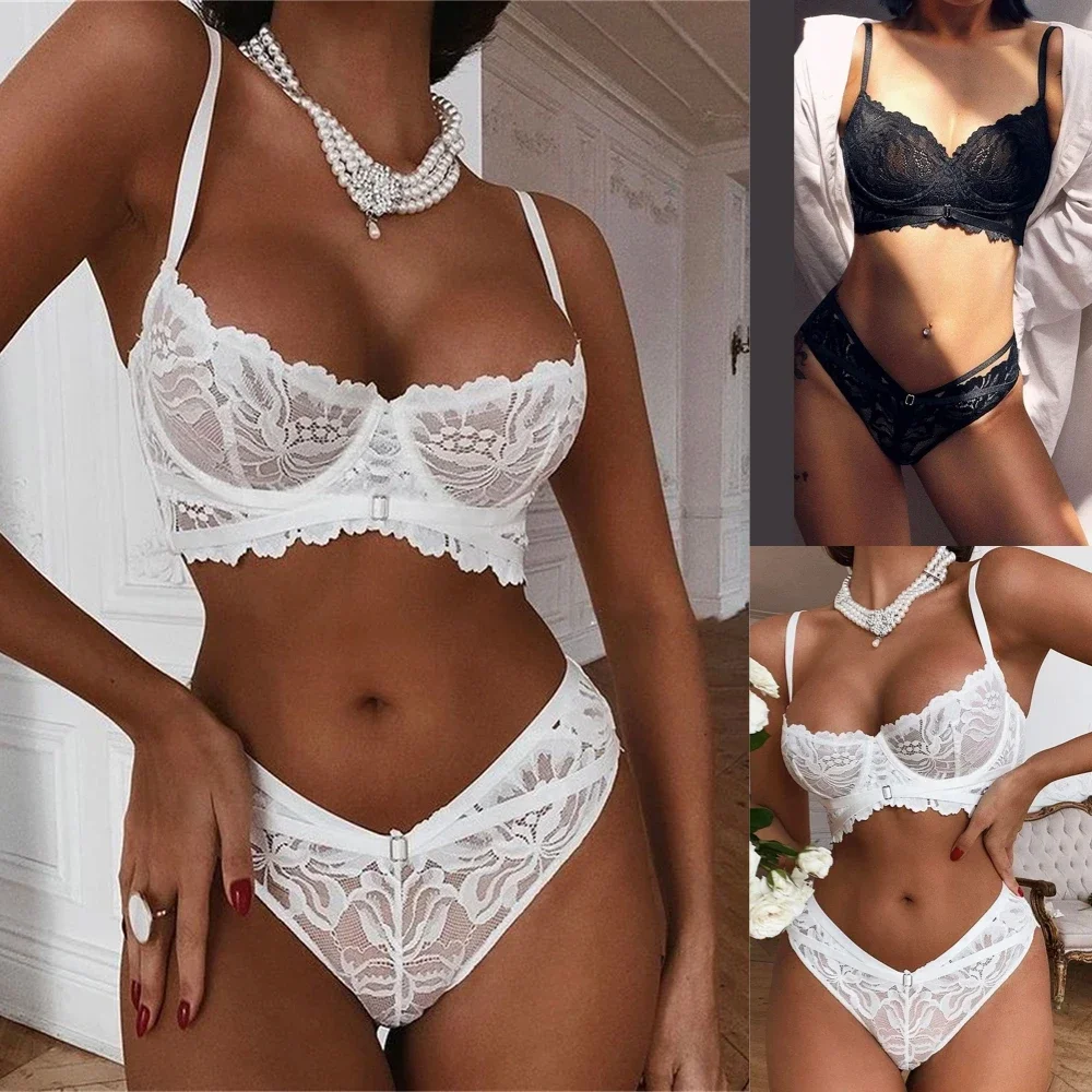 

Erotic Lingerie Women Sexy Lace Bras Thong Set See-through Push Up Underwear Bra Brief Sets Fairy Delicate Intimates Underwire