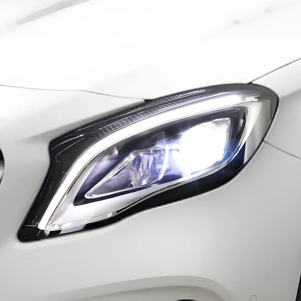 المصابيح الأمامية للسيارات ترقية عالية التكوين الجمعية لبنز Gla W156 X156 2015-2019 LED سيارة إضاءة أمامية العارض عدسة الملحقات
