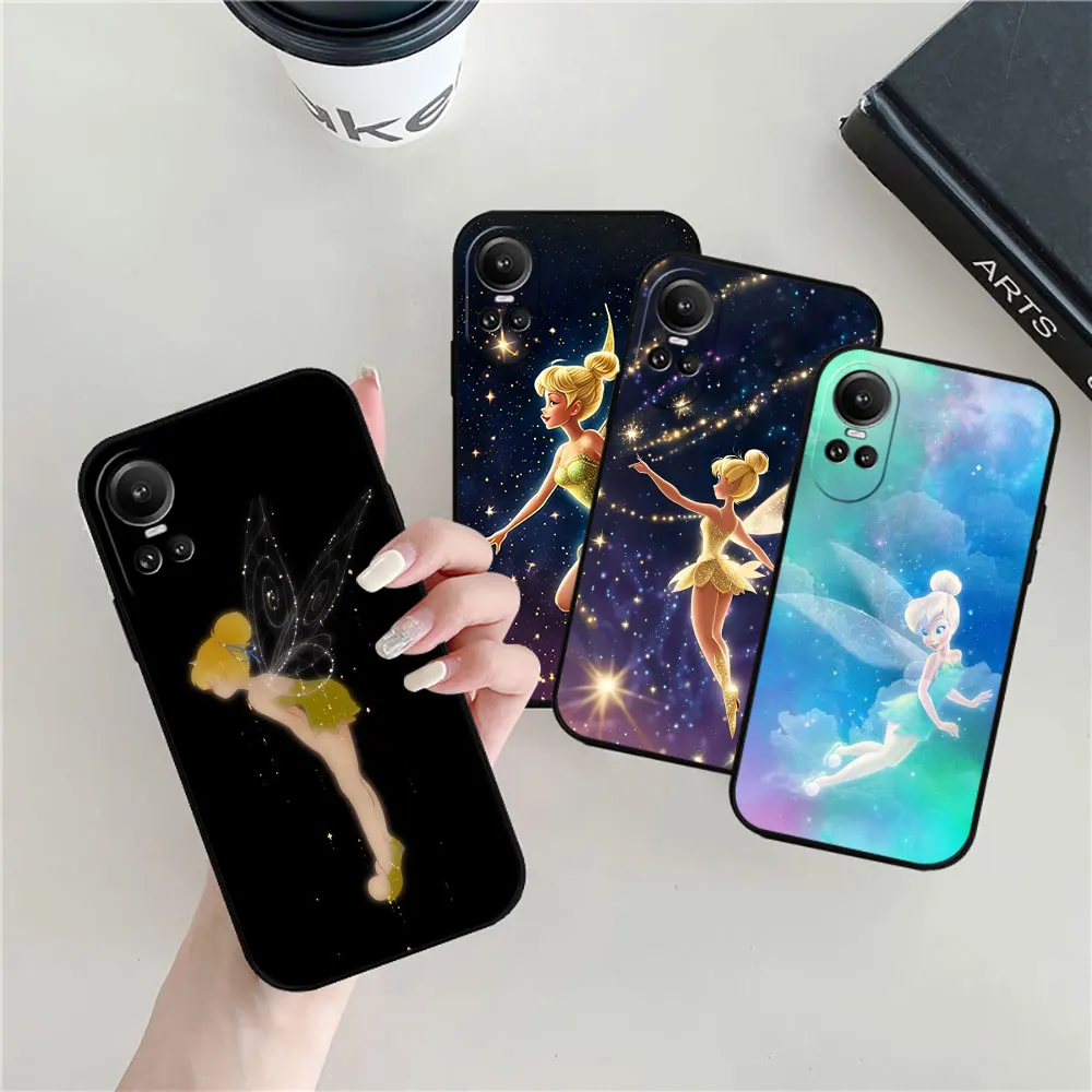 Disney Tinker Bell Butterfly Phone Case For OPPO Reno 11 11F 10 8 8T 7 7Z 6 6Z 5 4 3 2F Z ACE Pro Plus Black Soft Silicone Cover