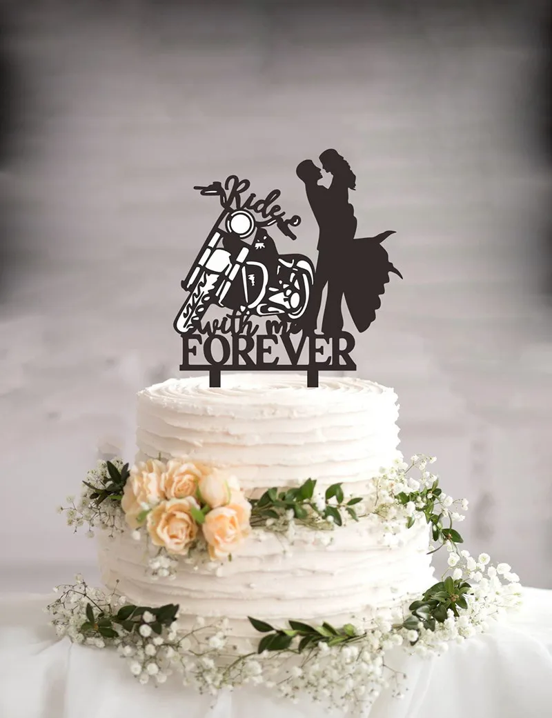 Motorcycle Wedding Cake Topper, Ride with Me Forever Cake Topper, Bride and Groom with Motorcycle Cake Topper for Wedding/Annive