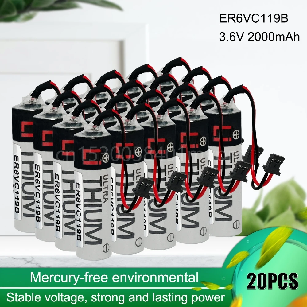 

20PCS Original New ER6V ER6VC119B Battery Pack 3.6V 2000mAh PLC Industrial Lithium Batteries with Black Plugs Connectors