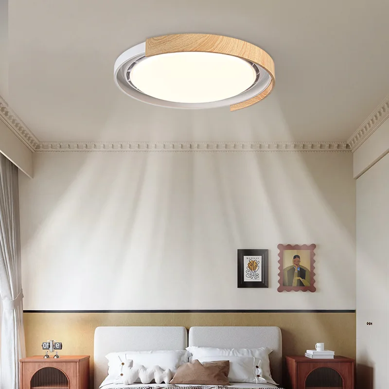 Modern Invisible Ceiling Fan Changeable Acrylic Shaftless Wood Pendant Light with Remote Control for Bedroom