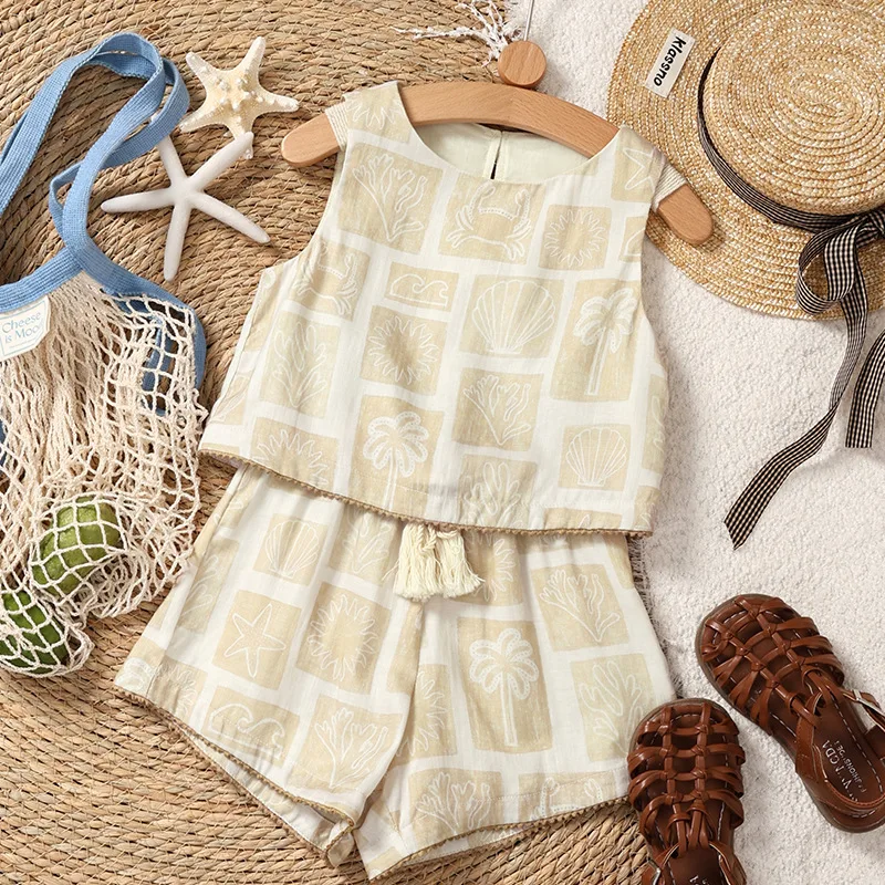 Children's set, 26 year summer new style, refreshing vacation, casual and comfortable two-piece set for male and female babies