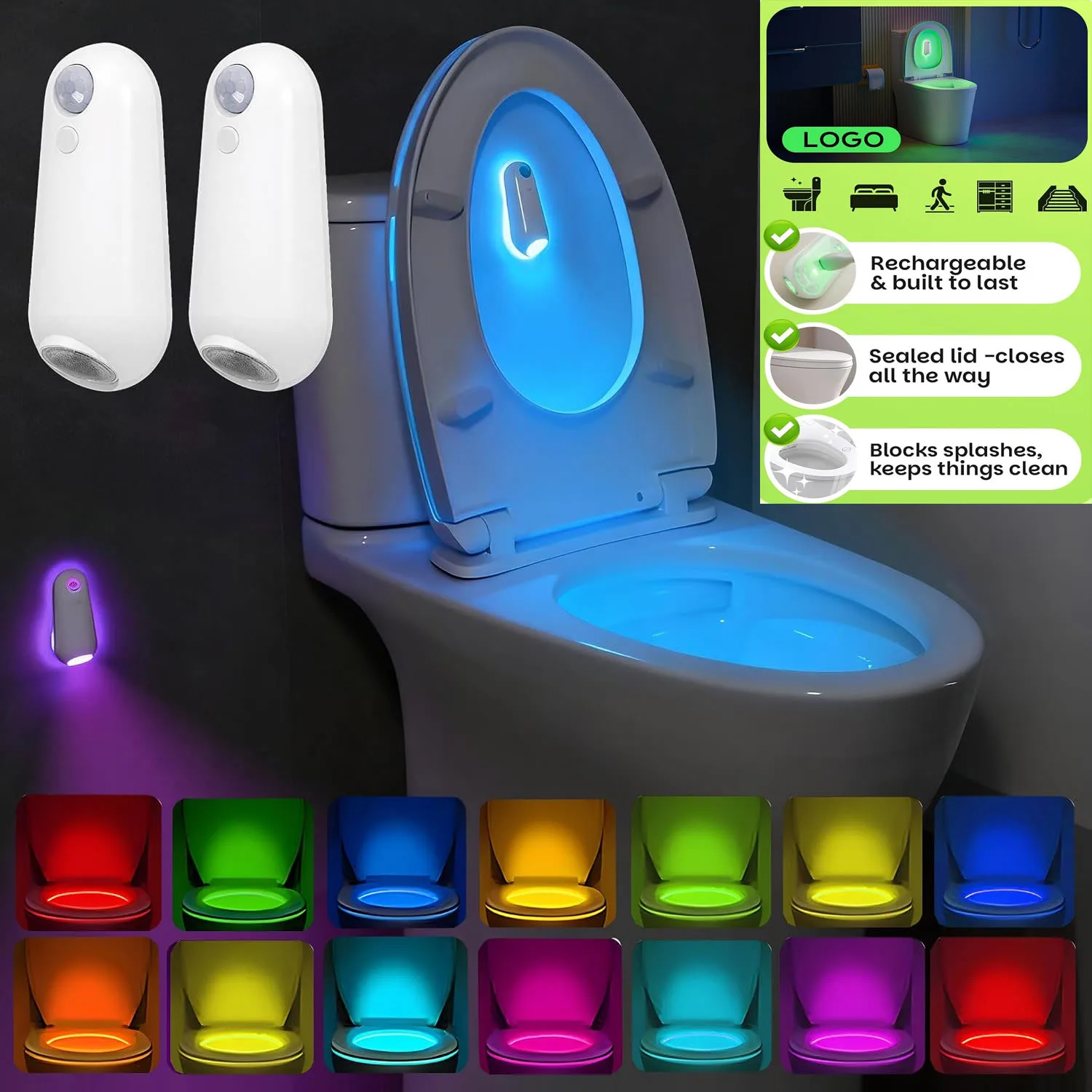 Toilet Night Light LED RGB Motion Sensor Toilet Bowl Lights 500mAh Battery Rechargeable Wall Lamp Waterproof For Bathroom Decor
