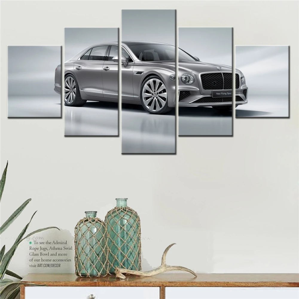 5 Pieces Canvas Wall Arts Poster Paiting Gray Cars Flying Spur 2025 Wallpaper Home Decor Picture Printing Living Room Mural