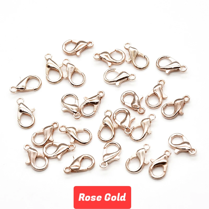 50pcs Wholesale 10/12/14/16/18mm 9 Colors Metal Lobster Clasps Hooks For DIY Necklace&Bracelet Chain Fashion Jewelry Findings