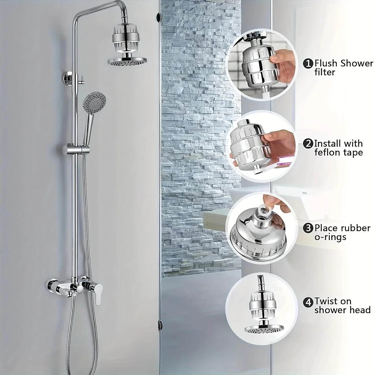 1 set of shower water purifier - silver+new four inch top spray, stylish shower nozzle design