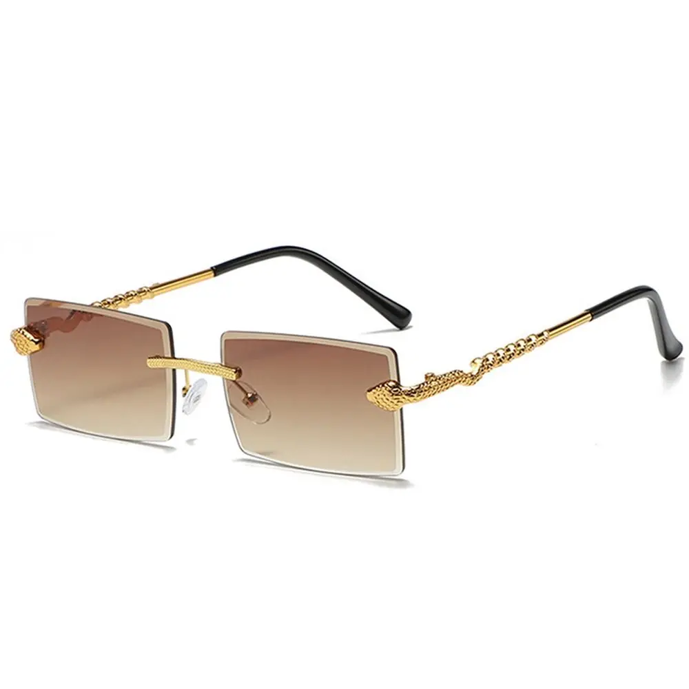 Trendige randlose, schlangenförmige Metall-Sonnenbrille mit quadratischem Rahmen, rahmenlose Street Shades-Sonnenbrille mit Farbverlaufsgläsern für Damen und Herren