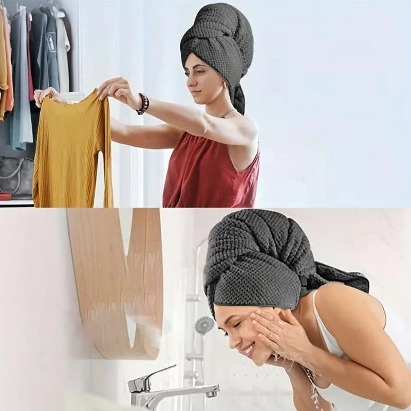 Handuk Rambut Microfiber, Turban Rambut Mudah Diputar untuk Mengeringkan Rambut Basah, Cocok dengan Kancing