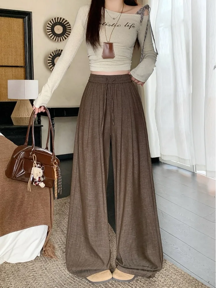 

plus Size Lazy Style Straight Leg Casual Pants Women High Waist Loose Slimming Meat Covering Floor-Length Wide Leg Pants