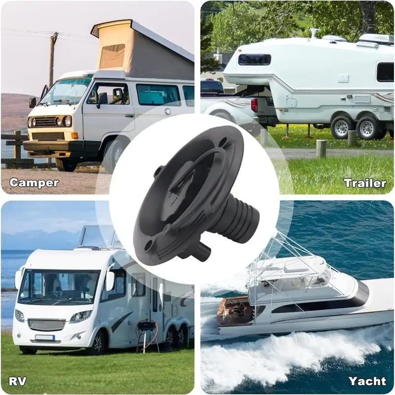 RV Fresh Water Inlet ABS Plastic Gravity Fill Hatch Inlet With Dustproof Cover Water Tank Replacement Adapter Black