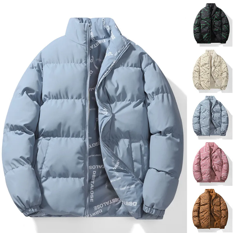 Casual Streetwear Winter Two Sides Wear Parkas Men Solid Color Bubble Jacket Oversized Warm Coat Korean Padded Men's Clothing