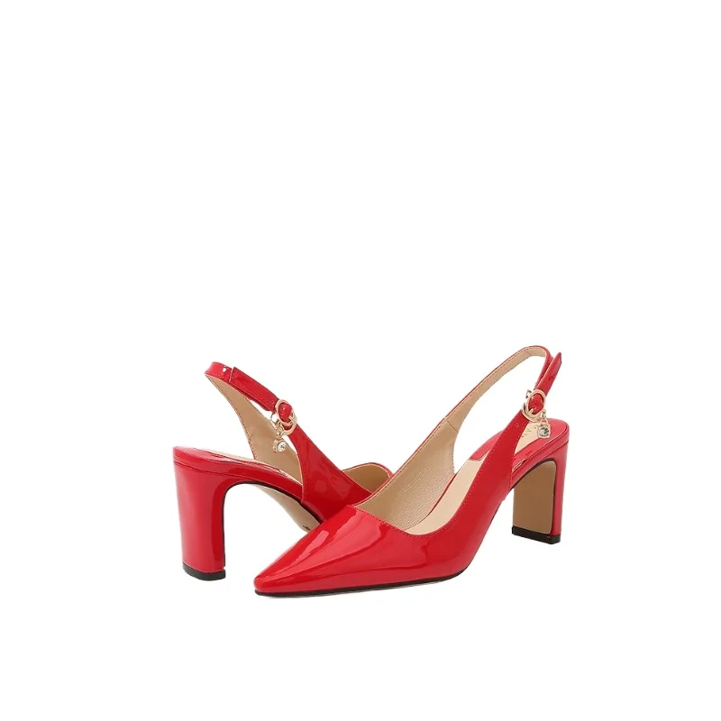 2026 High Heels Pumps Summer Autumn Korean Temperament Black Design Sense Lacquered Leather Shoes Middle Heel