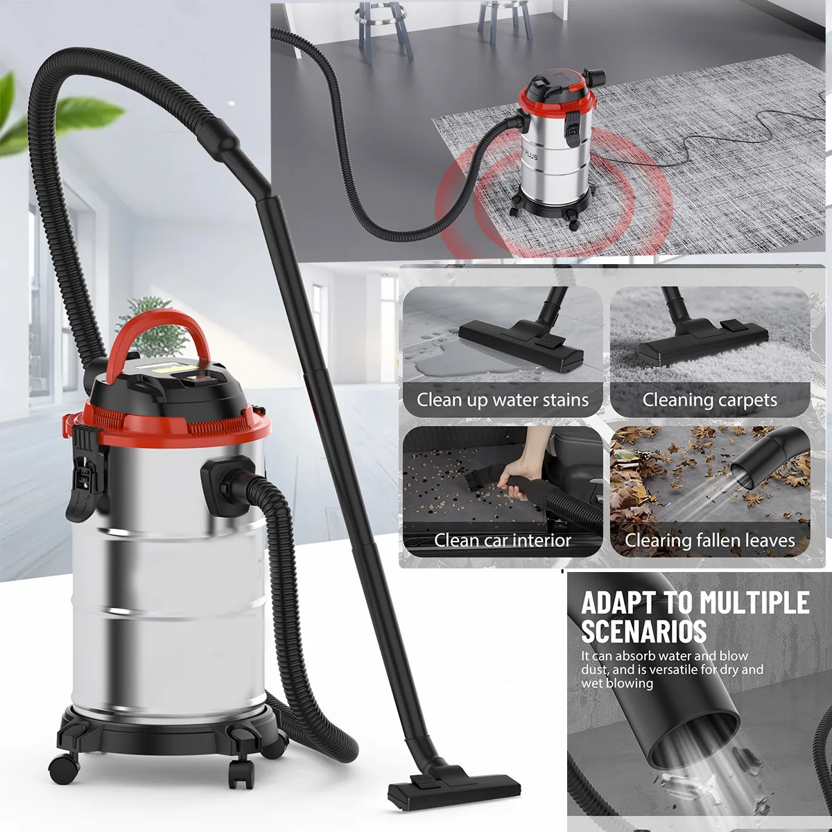 1200W Hochleistungs-Nass-Trockensauger, 20L Industriequalität für Garage, Auto, Werkstatt, Gewerbliche Nutzung, 18L Sammeleimer