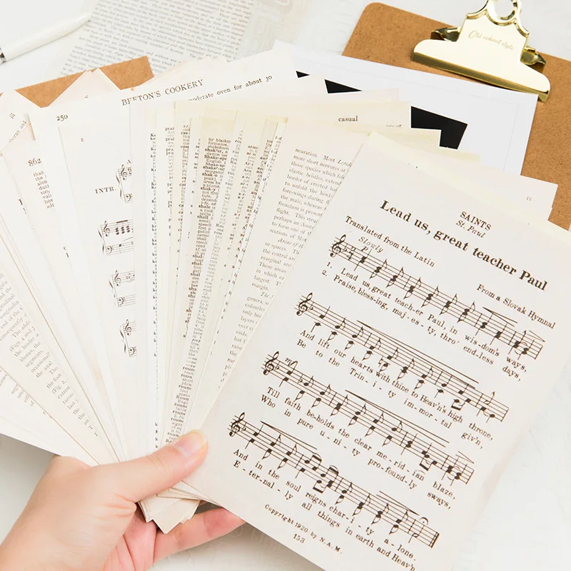 1pack/57pcs Aesthetic Vintage Handwritten Note Collage Paper, Retro Letter & Notebook Pattern for Scrapbook Layout