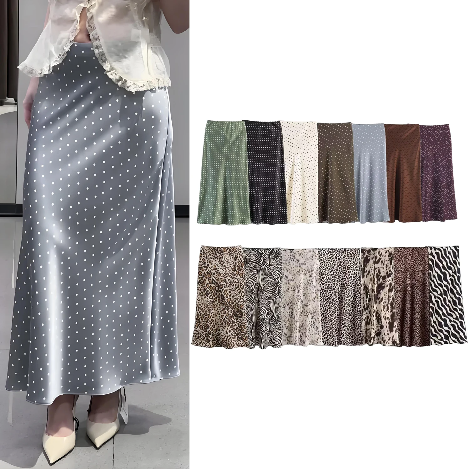 

Women's Printed High Waist Polka Dot Half Skirts Summer Female Chic Slim Fit Sexy Long Skirts Lady Fashionable Pencil Skirts