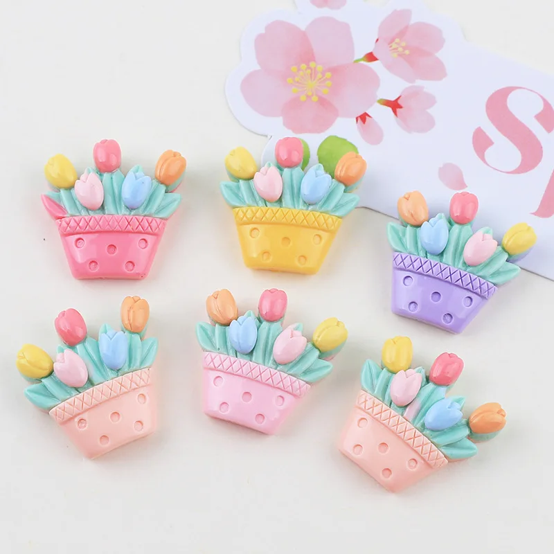 20pcs Mixed Flower Basket Flat Back Resin Cabochons Scrapbooking DIY Jewelry Craft Decoration Accessories for Girl Hairpin charm