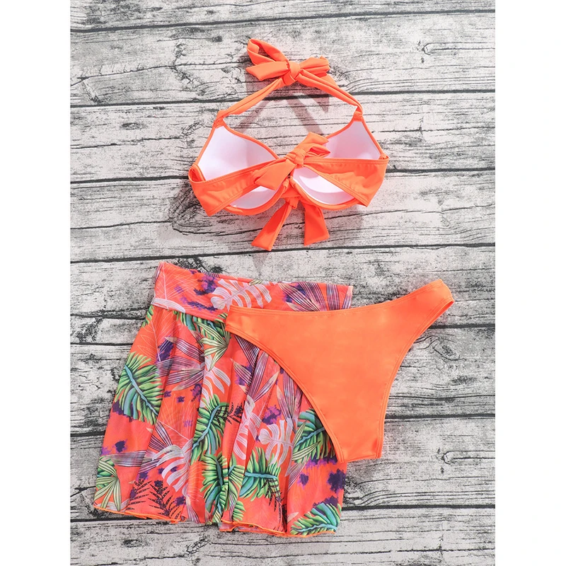 2024 neue Frauen Blume Drucken Bikini Set Bademode Badeanzug Weibliche 3 Stück Badeanzug Sommer Strand Tragen