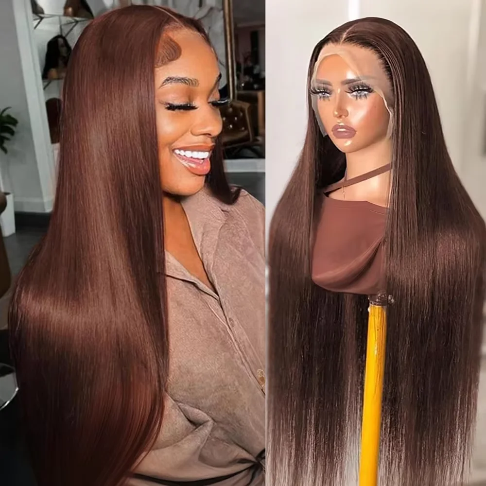 بيرو الشوكولاته البني 13x4 HD الدانتيل الجبهة خصلات الشعر المستعار الإنسان المرأة مستقيم شفاف الدانتيل الباروكات الأمامية # 4 ألوان مقطوعة مسبقًا